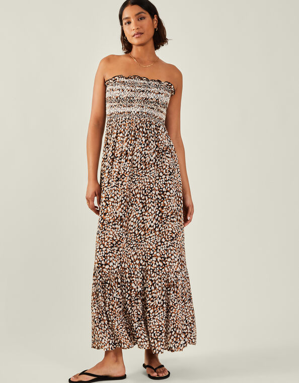 Leopard Print Bandeau Maxi Dress, Brown (BROWN), large