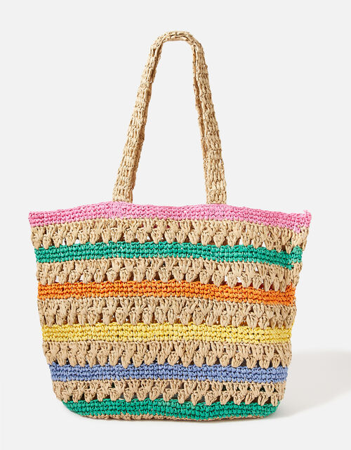 Rainbow Raffia Shopper Bag, , large