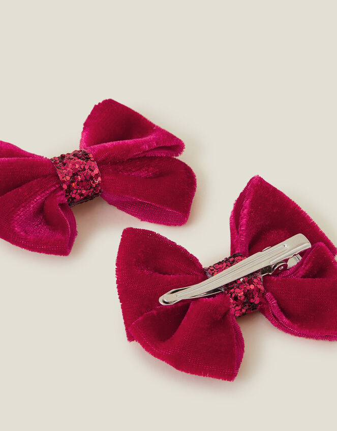 Girls Velvet Bow Clips Set of Two, Red (RED), large