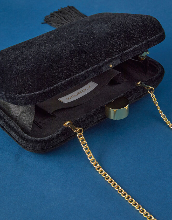 Velvet Hardcase Clutch Bag, Black (BLACK), large