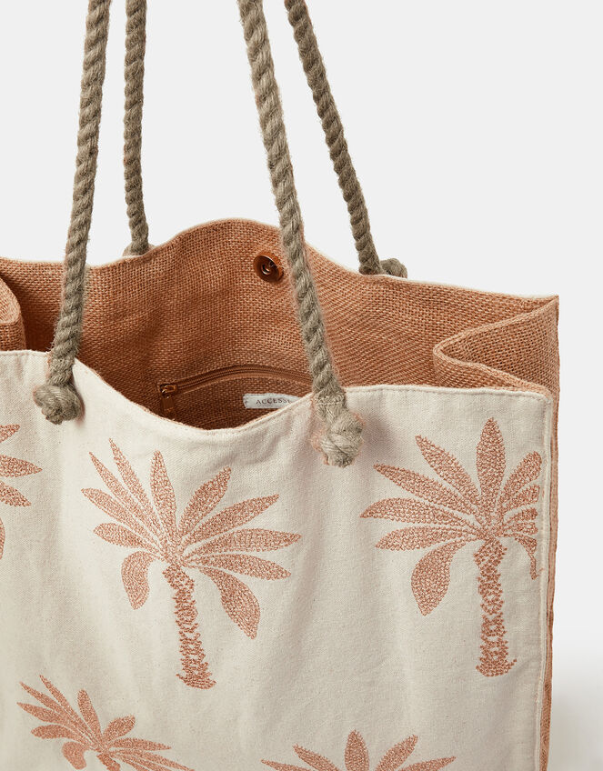 Palm Embroidered Shopper Beach Bag, , large