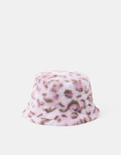 Girls Fluffy Leopard Print Bucket Hat, Leopard (LEOPARD), large