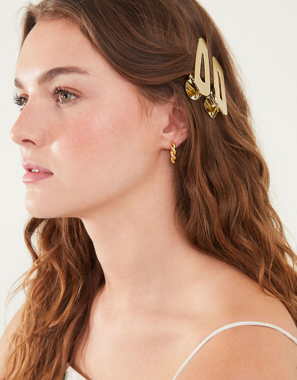 Brushed Metal Snap Hair Clips Set of Two, , large