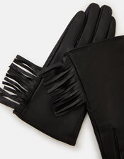 Fringe Leather Gloves, Black (BLACK), large