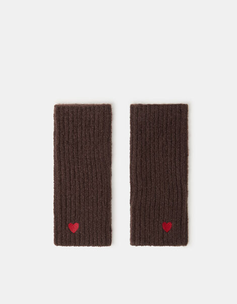 Heart Embroidered Fingerless Gloves, , large