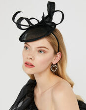 Bow Disc Fascinator, Black (BLACK), large