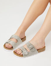 Diamante Buckle Sliders, Silver (SILVER), large