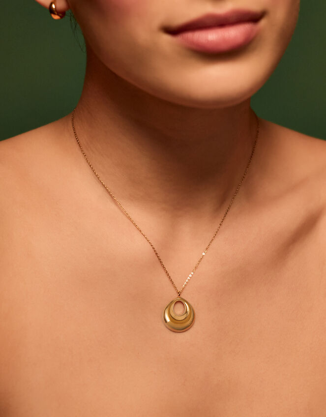 Stainless Steel Open Circle Pendant Necklace, , large