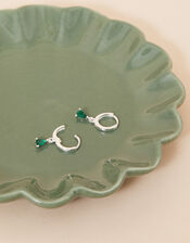 Sterling Silver Gem Charm Hoops, , large