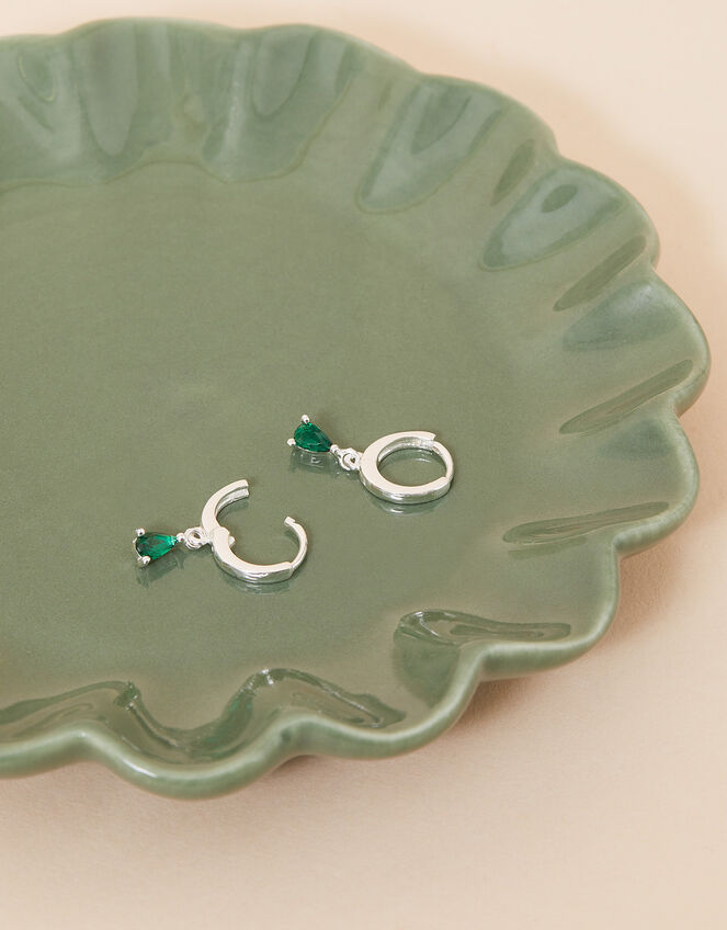 Sterling Silver Gem Charm Hoops, , large