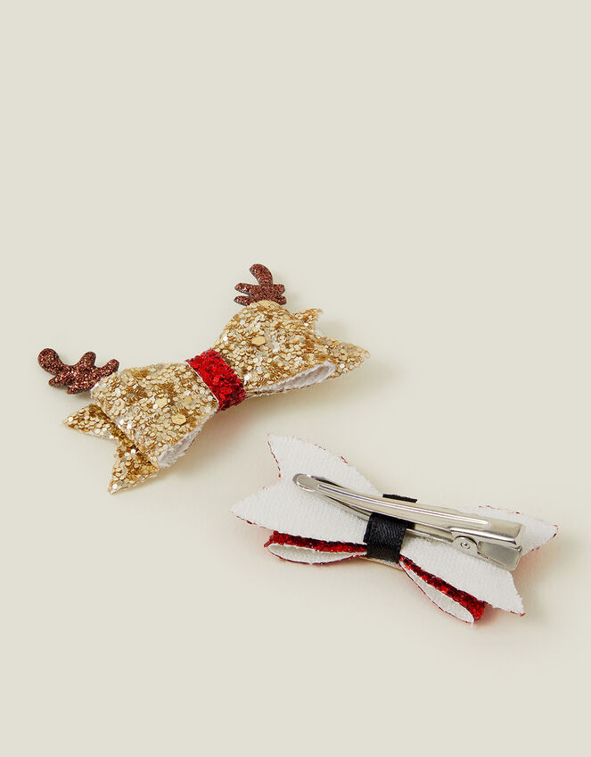 2-Pack Christmas Glitter Bow Hair Clips, , large