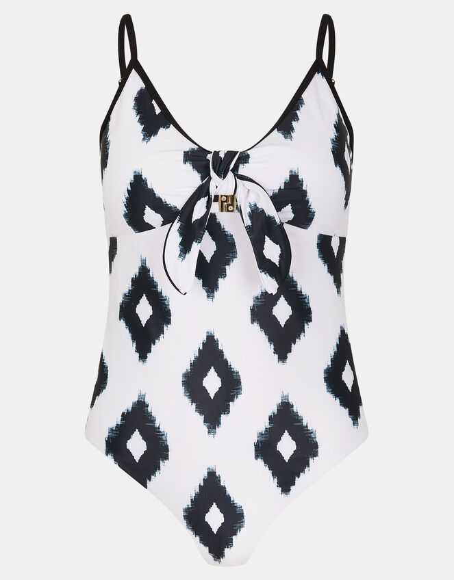 Monochrome Print Tie Front Swimsuit, Ivory (IVORY), large