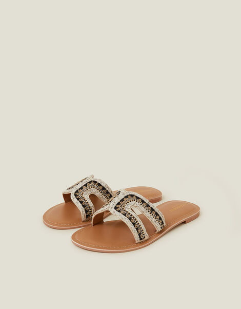 Wide Fit Cut-Out Bead Slide Sandals, Black (BLACK WHITE), large