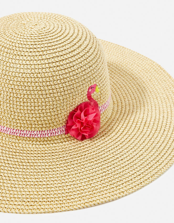 Girls Flamingo Floppy Hat, Natural (NATURAL), large
