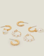 3-Pack Pearl Hoop Earrings, , large