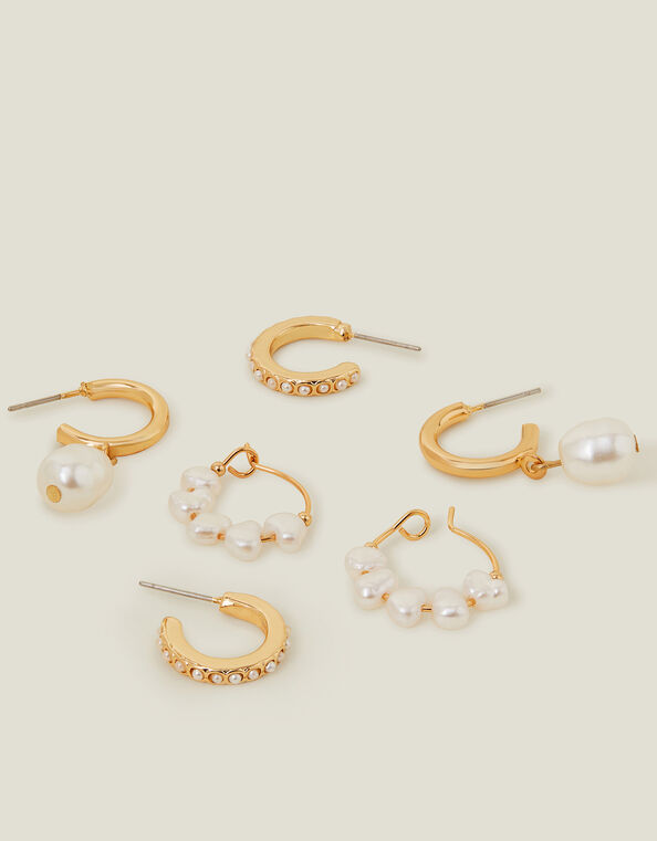 3-Pack Pearl Hoop Earrings, , large