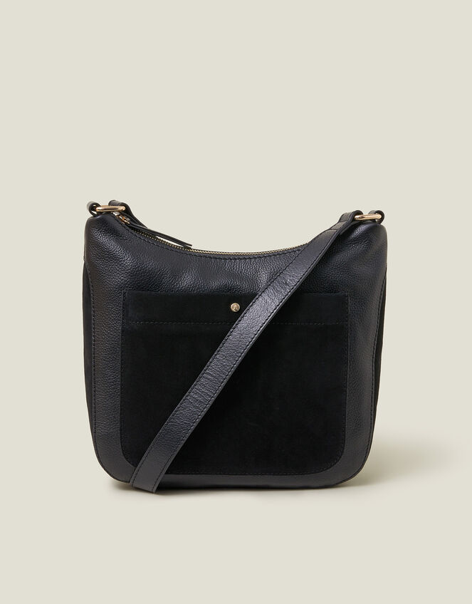 Leather Messenger Cross-Body Bag, Black (BLACK), large