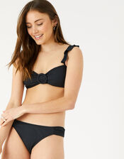Frill Shoulder Ruched Bandeau Bikini, Black (BLACK), large
