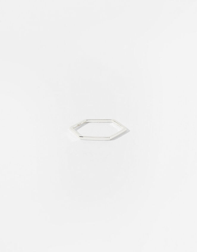Sterling Silver Hexagon Band Ring, Silver (ST SILVER), large