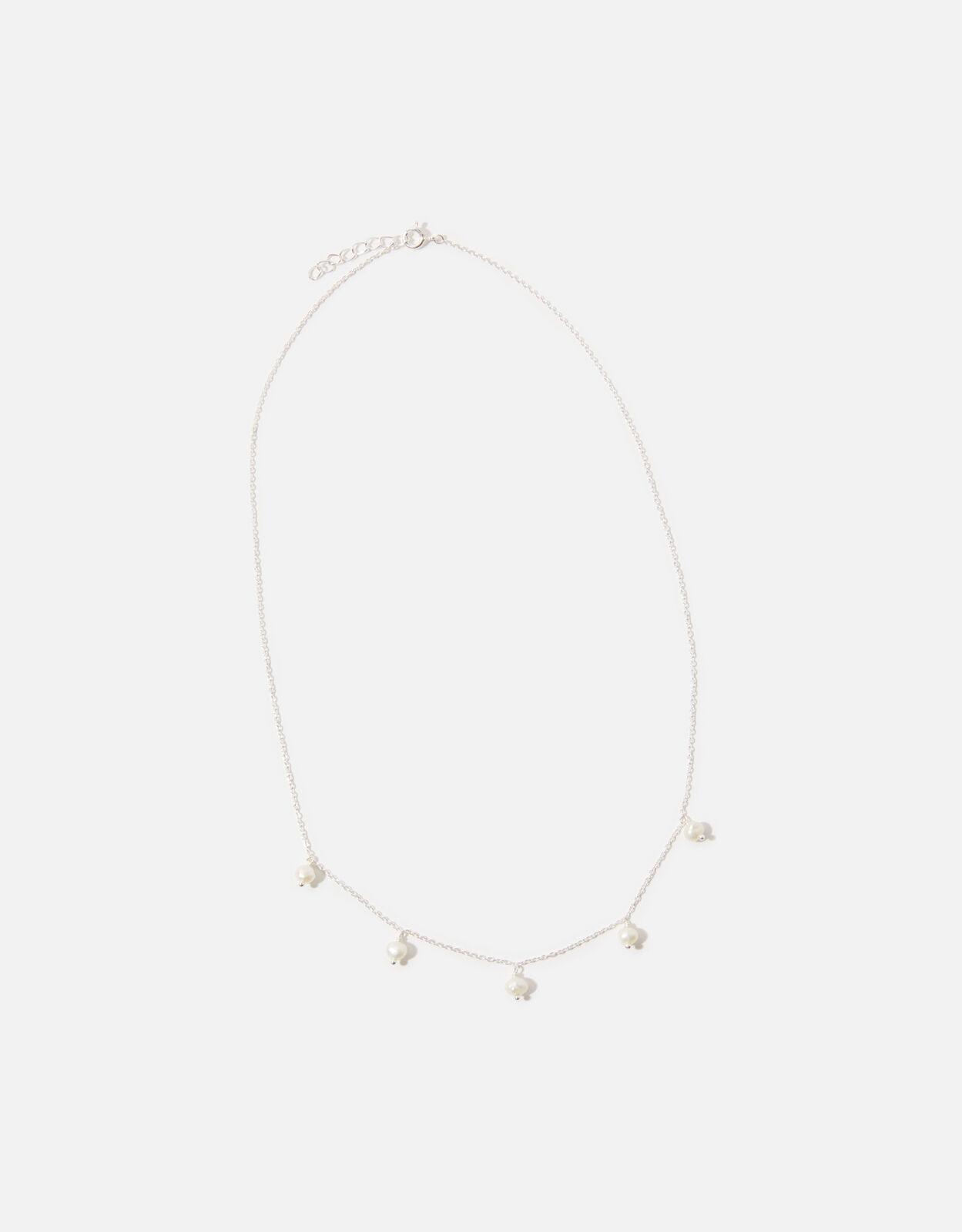 Sterling Silver Pearl Station Necklace 