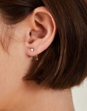 14ct Gold-Plated Cubic Zirconia Curved Barbell, , large