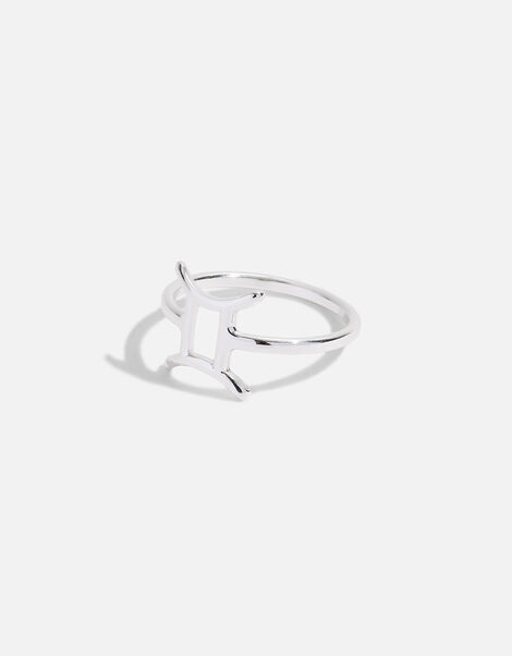 Sterling Silver Zodiac Gemini Ring , Silver (ST SILVER), large