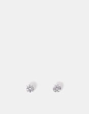 Sterling Silver Round Diamante Stud Earrings, , large