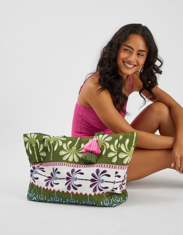 Palm Print Beach Bag, , large