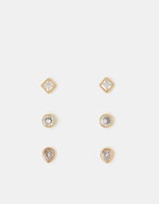 3-Pack 14ct Gold-Plated Gemstone Stud Earrings Set, , large