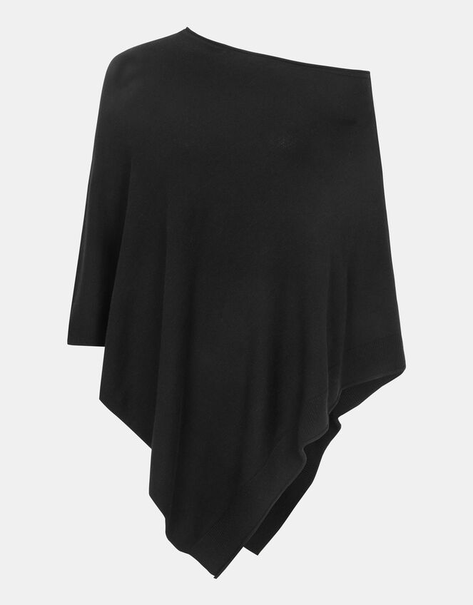 Knit Poncho, Black (BLACK), large