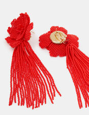 Beaded Flower Tassel Drop Earrings, , large