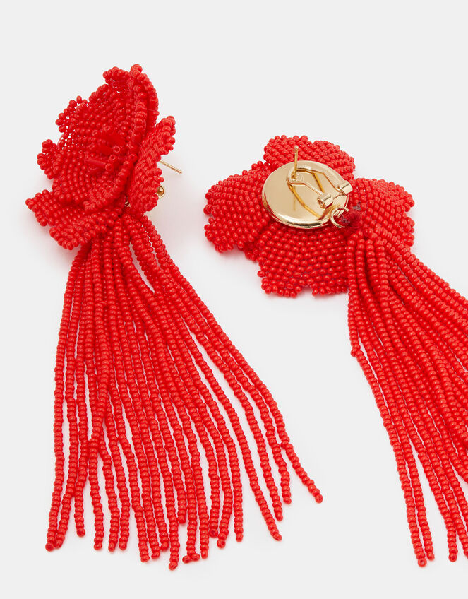 Beaded Flower Tassel Drop Earrings, , large