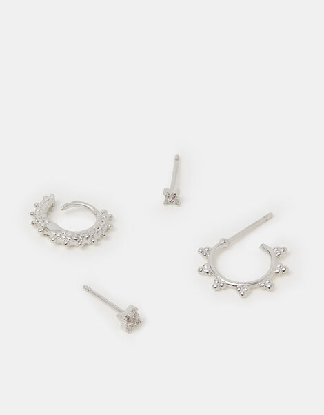 4-Pack Sterling Silver-Plated Filigree Hoop & Stud Earrings, , large