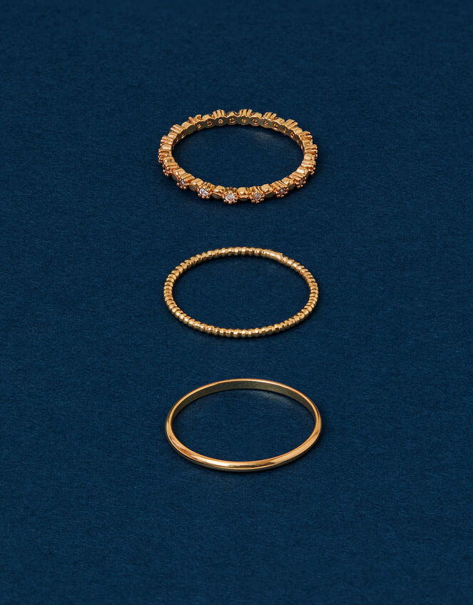 3-Pack 14ct Gold-Plated Flower Ring Set, Gold (GOLD), large