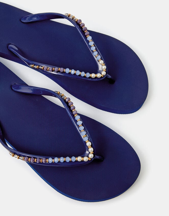 Beaded Flip Flops, Blue (NAVY), large