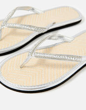 Crystal Embellished Seagrass Flip Flops, Silver (SILVER), large