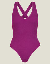 Crinkle Cross-Strap Swimsuit, Purple (PURPLE), large