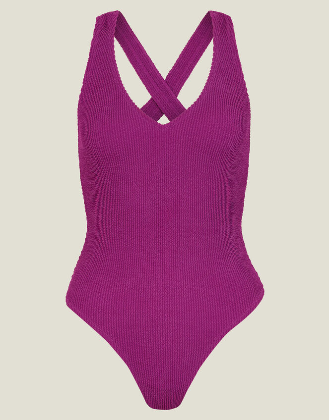 Crinkle Cross-Strap Swimsuit, Purple (PURPLE), large