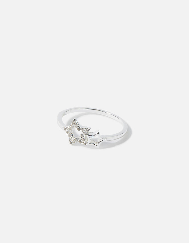 Sterling Silver Sparkle Star Band Ring, Silver (ST SILVER), large