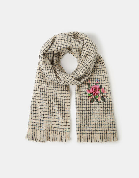 Floral Check Print Blanket Scarf, , large