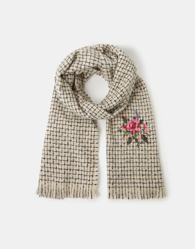 Floral Check Print Blanket Scarf, , large