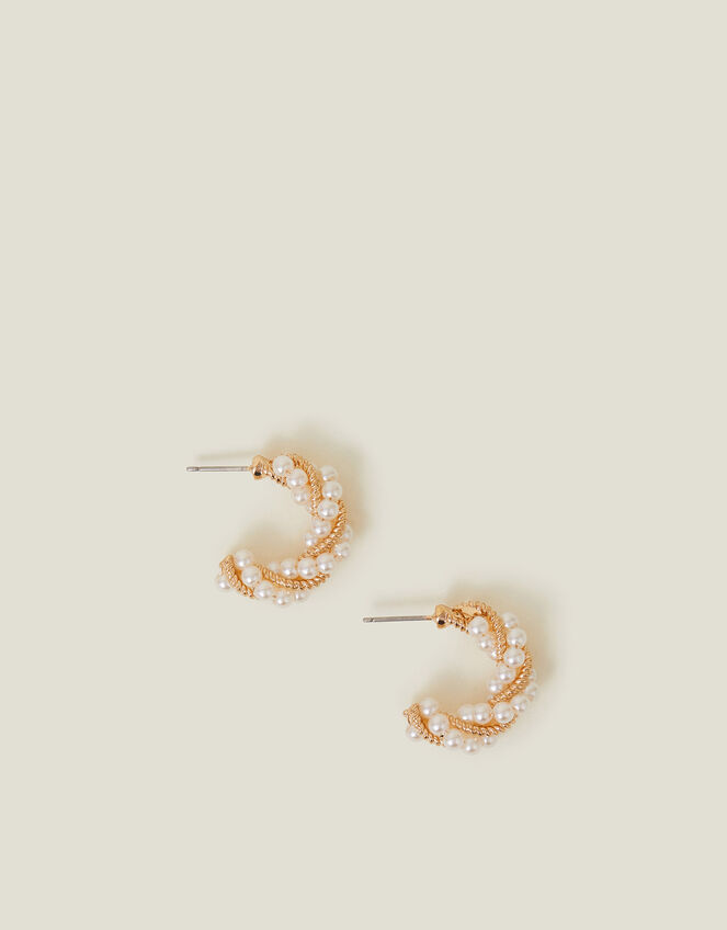 Twisted Pearl Hoop Earrings, , large