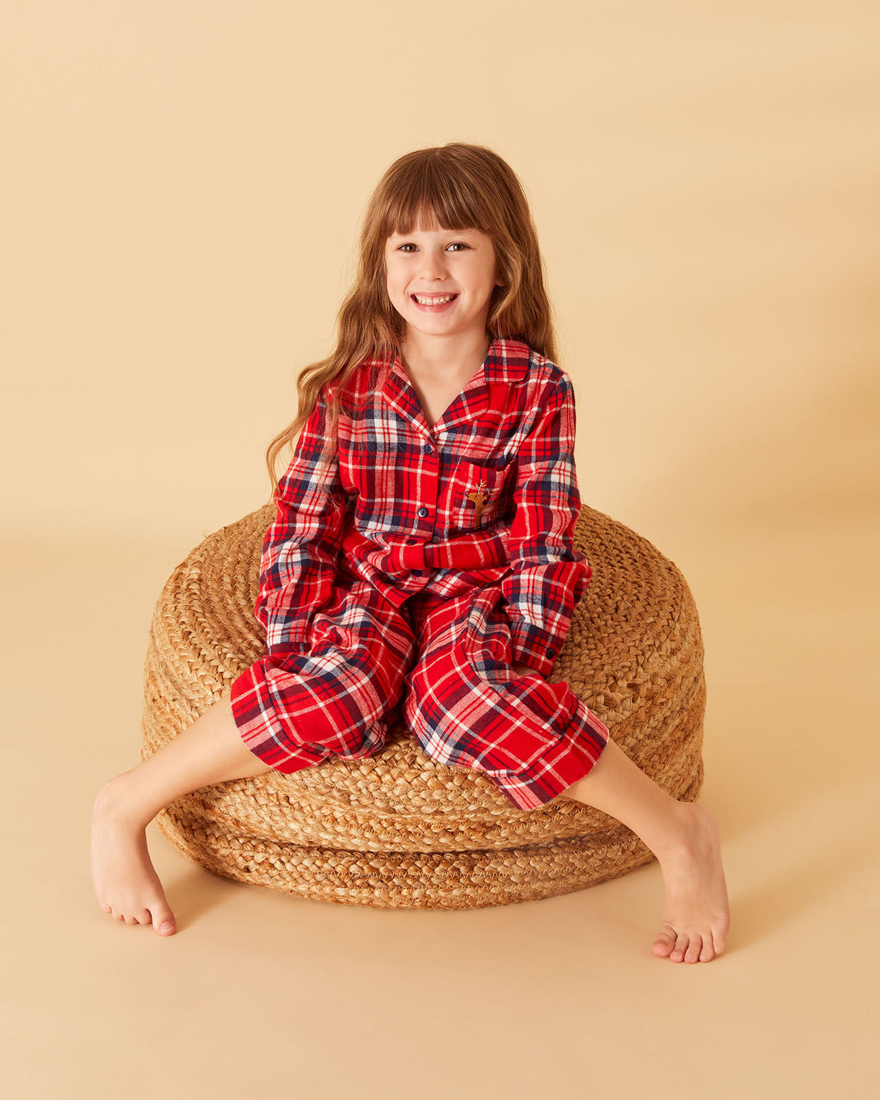 Girls Check Print Pyjama Set Red