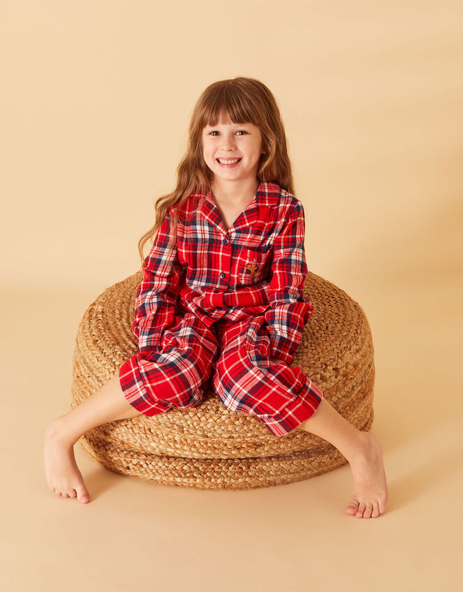Girls Check Print Pyjama Set, Red (RED), large