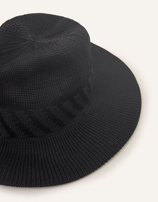 Woven Packable Fedora Hat, Black (BLACK), large