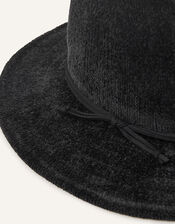 Chenille Packable Fedora Hat, Black (BLACK), large