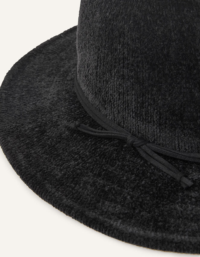 Chenille Packable Fedora Hat, Black (BLACK), large