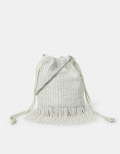 Bridal Bead Fringe Bucket Bag, , large
