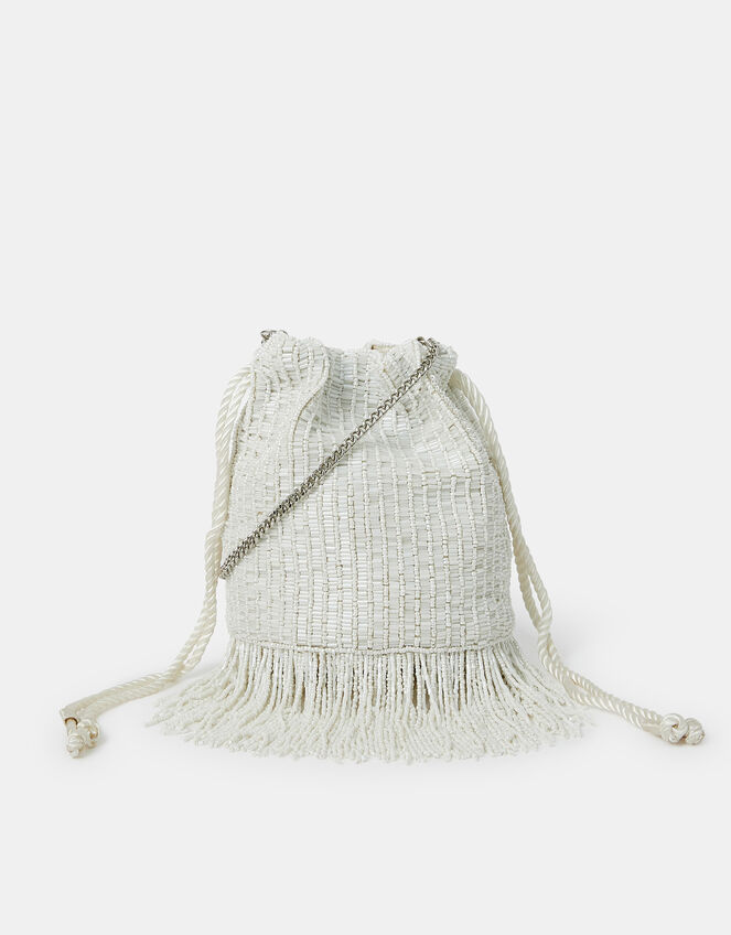 Bridal Bead Fringe Bucket Bag, , large