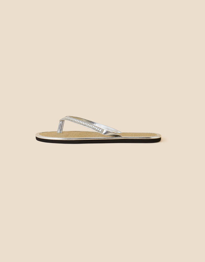 Crystal Embellished Seagrass Flip Flops, White (CRYSTAL), large